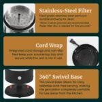 Elite Gourmet EC812 Electric 12-Cup Coffee Percolator with Keep Warm, Clear Brew Progress Knob Cool-Touch Handle Cord-less Serve, Stainless Steel - Image 5