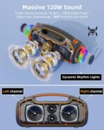 Portable Bluetooth Speakers Wireless Upgrade, 200W Peak Loud Sound/Deep Bass for Party, IP65 Waterproof Outdoor Speaker w/ 2*Subwoofer/2*Tweeter/DSP/Bass Boost/TWS/TF/USB/AUX, 24H Playtime - Image 3
