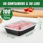 50 Pack (100-Piece) 32 oz Meal Prep Containers Reusable with Lids, Sturdy Leakproof & Food Safe, Microwave, Freezer, Dishwasher Safe Prep Containers, To Go Take Out Plastic Food Storage - Image 3