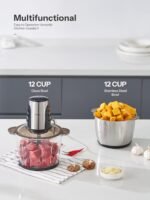 Food Processors with 2 Large Bowls(12 Cup+12 Cup), Reemix Electric Chopper with Powerful 500W Copper Motor, 4 Bi-Level Blades for Fruits, Meat, Vegetables, Baby Food, Nuts, 2 Speeds - Image 3