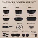 KIKCOIN 24 Pack Pots and Pans Set Non Stick, Detachable Handle Cookware Set, Induction RV Kitchen Cooking Set with Removable Handle, Frying Pans, Egg Pan - Dishwasher/Oven Safe, PFOA Free - Image 3