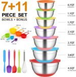 CHAREADA Mixing Bowls with Airtight Lids, 18pcs Stainless Steel Nesting Mixing Bowls Set Non-slip Silicone Bottom, Size 4.5, 3.6, 2.7, 2.1, 1.7, 1.1, 0.7 qt, Fit for Mixing & Serving(Colorful) - Image 5