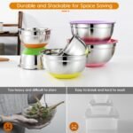 CHAREADA Mixing Bowls with Airtight Lids, 18pcs Stainless Steel Nesting Mixing Bowls Set Non-slip Silicone Bottom, Size 4.5, 3.6, 2.7, 2.1, 1.7, 1.1, 0.7 qt, Fit for Mixing & Serving(Colorful) - Image 6