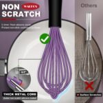 Walfos Whisk, Silicone Whisks Set of 5, Mini Stainless Steel Whisk 7+5in & Non Scratch Coated 7+9+11in Whisks, Suitable for Blending, Whisking, Beating, Frothing & Stirring. (Purple) - Image 3