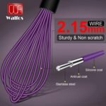 Walfos Whisk, Silicone Whisks Set of 5, Mini Stainless Steel Whisk 7+5in & Non Scratch Coated 7+9+11in Whisks, Suitable for Blending, Whisking, Beating, Frothing & Stirring. (Purple) - Image 4