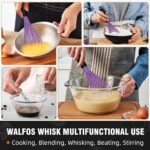 Walfos Whisk, Silicone Whisks Set of 5, Mini Stainless Steel Whisk 7+5in & Non Scratch Coated 7+9+11in Whisks, Suitable for Blending, Whisking, Beating, Frothing & Stirring. (Purple) - Image 5