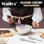 Walfos Whisk, Silicone Whisks Set of 5, Mini Stainless Steel Whisk 7+5in & Non Scratch Coated 7+9+11in Whisks, Suitable for Blending, Whisking, Beating, Frothing & Stirring. (Purple) - Image 6