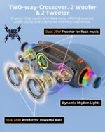 Portable Bluetooth Speaker Wireless, 180W Max Loud Waterproof Speakers, Bass Boost Boom Box for Party and Outdoor, w/2*Subwoofer, 2*Tweeter, DSP, IP65, 24H, TWS, TF, USB, AUX - Image 3
