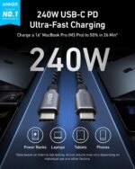 Anker Prime USB C to USB C Cable, 240W Fast Charging Cord, Upcycled-Braided Nylon with 100-Year Bend Durability for iPhone 17 Series, MacBook, Galaxy S24(6 FT) - Image 3