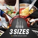 Food Grade Stainless Steel Kitchen Tongs for Cooking,BBQ - 7 ，9 and 12 Inch,Set of 3 Heavy Duty Locking Metal Food Tongs Non-Slip Grip - Image 4