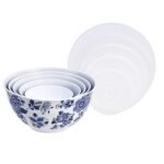 Amazon Basics Nesting Melamine Mixing Round Bowl with Lid and Non-Slip Base, 5 Sizes, Blue and White Floral, Set of 10, 4 quarts, 3 15/16",7 9/16",8 7/8",10",11 1/4" - Image 3
