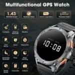 Military Smart Watches for Men with GPS, 1.43" AMOLED Bluetooth Call Smartwatch with LED Flashlight, Smart Watch for Android iOS, IP68 Waterproof Fitness Tracker with Heart Rate (Black) - Image 6