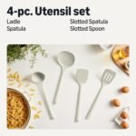 Amazon Basics Silicone Cooking Spoon and Ladle Set, 4-Piece Set, Soft Grip Handle, BPA-Free, Dishwasher-Safe, Linen Gray - Image 3