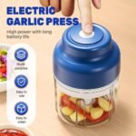 Electric Garlic Chopper with USB Rechargeable Design, Portable Food Processor for Garlic, Onion, Chili, Nuts, Vegetables, One-Touch Mini Kitchen Helper (Blue, 320ml) - Image 3