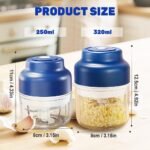 Electric Garlic Chopper with USB Rechargeable Design, Portable Food Processor for Garlic, Onion, Chili, Nuts, Vegetables, One-Touch Mini Kitchen Helper (Blue, 320ml) - Image 4