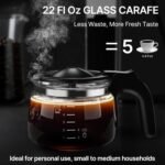 Coffee Maker with Grinder, Programmable Hot and Cold Coffee Maker with 22 oz Glass Carafe, Fully Automatic Coffee Machine with Timer, Removable Filter, Black Americano Coffee Machine - Image 5