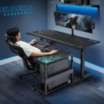 EUREKA ERGONOMIC PC Stand Computer Cart, Height Adjustable Tower Stand 2-Tier Suit for ATX Case Printer, Metal Rolling Cart on Wheels for Gaming Home Office, Black - Image 3