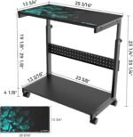 EUREKA ERGONOMIC PC Stand Computer Cart, Height Adjustable Tower Stand 2-Tier Suit for ATX Case Printer, Metal Rolling Cart on Wheels for Gaming Home Office, Black - Image 4