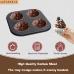4 Cup Muffin Pan Mold, Non-stick Cupcake Baking Pan Mini Pie Pans, Carbon Steel Cake Mould Muffin Tray Standard Baking Mold Pan for Oven Baking(Black) - Image 4