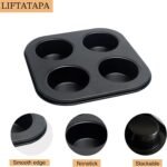 4 Cup Muffin Pan Mold, Non-stick Cupcake Baking Pan Mini Pie Pans, Carbon Steel Cake Mould Muffin Tray Standard Baking Mold Pan for Oven Baking(Black) - Image 5