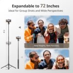Sensyne 72" Extendable Tripod for iPhone & Selfie Stick with Detachable Phone Holder & Wireless Remote, Compatible with All Cell Phones, Black - Image 4