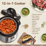 12-in-1 Electric Pressure Cooker 8 Quart, 1200W olla de presion Multi-Cooker with Non-Stick Ceramic Pot, Slow Rice Cooker, Saute, Steamer, Yogurt & Food Warmer, Delay Timer, Silver - Image 3