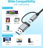 USB C Hub USB Hub 3.0 for Laptop, Upgrade 8 in 2 USB Splitter with USB-C/4 USB A Port Extender, TF/SD Card Slot, 3.5mm Audio Adapter, USBC USB Dongle for PC/Mac/MacBook/Laptop/iPad/Tablet - Image 3