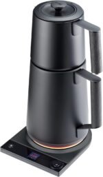 Saki Turkish Tea Maker Machine Pro, Electric Double-Pot Teapot 1.75L 120V, 120 Min Keep-Warm, Stainless Steel BPA-Free, Auto Shut-Off & Boil-Dry, LED Brew Ring, Matte Black - Image 3
