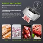 Bonsenkitchen Vacuum Sealer Machine, Stainless Steel Food Sealer Vacuum Sealers with 100 Bags & 1 Roll Bag, 5 Food Vacuum Modes, Built-in Cutter & Bag Storage, Silver-Black - Image 5