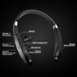 Bluetooth Neckband Headphones, Dpvisn Foldable Wireless Lightweight Neck Headset with Retractable Earbuds, Noise Cancelling Sweatproof Stereo Earphones with Mic & Carrying Case (Black) - Image 3