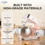 Electric Stand Mixer, 5.3QT Kitchen Mixer, 6+P Speed Tilt-Head Electric Food Mixers with Egg Cream Whisk, Dough Hook, Flat Beater, Bread Dough Mixer for Baking, Pink - Image 3