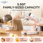 Electric Stand Mixer, 5.3QT Kitchen Mixer, 6+P Speed Tilt-Head Electric Food Mixers with Egg Cream Whisk, Dough Hook, Flat Beater, Bread Dough Mixer for Baking, Pink - Image 4