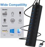 Powered USB Hub 3.0, 10-Port USB Splitter Hub with Individual On/Off Switches and 12V/2A Power Adapter USB Extension - Image 4