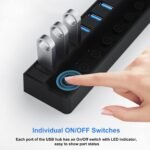 Powered USB Hub 3.0, 10-Port USB Splitter Hub with Individual On/Off Switches and 12V/2A Power Adapter USB Extension - Image 5