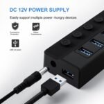 Powered USB Hub 3.0, 10-Port USB Splitter Hub with Individual On/Off Switches and 12V/2A Power Adapter USB Extension - Image 6