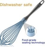Blue Silicone Whisk, Professional Plastic Whisks for Cooking Non-Scratch, Stainless Steel & Heat Resistant Rubber Wisk, Dishwasher Safe Whisk, 12-Inch - Image 3