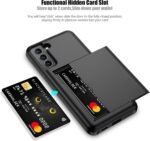 Nvollnoe for Samsung S21 Case with Card Holder 5G 6.2 inch Dual Layer Heavy Duty Protective for Galaxy S21 Case Hidden Card Slot Slim Wallet Case for Samsung S21(Black) - Image 3