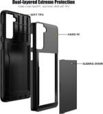 Nvollnoe for Samsung S21 Case with Card Holder 5G 6.2 inch Dual Layer Heavy Duty Protective for Galaxy S21 Case Hidden Card Slot Slim Wallet Case for Samsung S21(Black) - Image 4