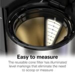 Hamilton Beach 14 Cup Programmable Coffee Maker with Easy Measure Light Up Reusable Filter, Removable 70 Oz. Water Reservoir, Black and Stainless Steel - Image 3