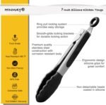 Small Silicone Tongs 7-Inch Mini Serving Tongs, Set of 3 (Black Gray White) - Image 3