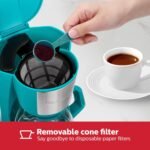 Holstein Housewares 5 Cup Drip Coffee Maker – Compact and User-Friendly with Auto Pause & Serve, Reusable Filter, Measuring Spoon & Glass Carafe, Office & Dorm Use, Teal - Image 4