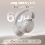 acer OHR516 Wireless Over Ear Headphones with Active Noise Cancellation, 60H Playtime Bluetooth 5.4, 40mm Drivers, Dual Device Pairing, Comfortable Foldable Design (White) - Image 5