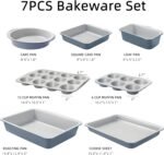 CAROTE 7-Piece Nonstick Stackable Baking Pans Set - Bakeware Sets Including Cookie Sheets for Baking, Muffin Pan, Bread Pan, Cake pan, Loaf Pan, Roasting Pan, Gray & Blue - Image 3