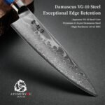 Japanese Chef Knife, 8 Inch Damascus Kitchen Knife with VG10 Steel, Handcrafted Sharp Knife with Ergonomic Handle, Cooking Knives for Home Chefs, Cooking Gifts for Men and Women - Image 4