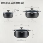 Induction Cookware Set 6-Piece, Stackable Kitchen Cooking Pots Set, 6qt 4.8qt & 2qt Pots with Lids, Dishwasher Safe & Oven Safe, Compatible with All Stoves, Black - Image 3