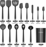 Coukre Silicone Kitchen Cooking Utensils Set with Holder – Heat-Resistant, Food-Grade Kitchen Tools, Spatula, Spoon & Gadgets for Non-Stick Pans, Dishwasher Safe (14, PureBlack) - Image 3