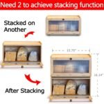 Bamboo Bread Box for Kitchen Counter-Large Capacity Bread Storage Container Farmhouse Bread Box with Window Bread Holder - Image 4