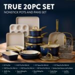 Gotham Steel Hammered 20Pcs Ceramic Cookware Set, Induction Pots and Pans Set Non Stick with Deep Fry Pan, Steamer, & Bakeware, Non Toxic PFOA PFOS Free, Oven & Dishwasher Safe - Image 3