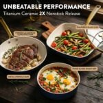 Gotham Steel Hammered 20Pcs Ceramic Cookware Set, Induction Pots and Pans Set Non Stick with Deep Fry Pan, Steamer, & Bakeware, Non Toxic PFOA PFOS Free, Oven & Dishwasher Safe - Image 4