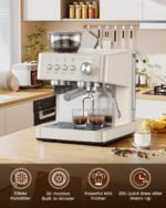 20 Bar Espresso Machine with Built-in Anti-Clog Coffee Grinder, Expresso Coffee Machines with Milk Steam Wand/Frother/Tamping Tools,Espresso Maker with Grinder for Lattes-White - Image 3
